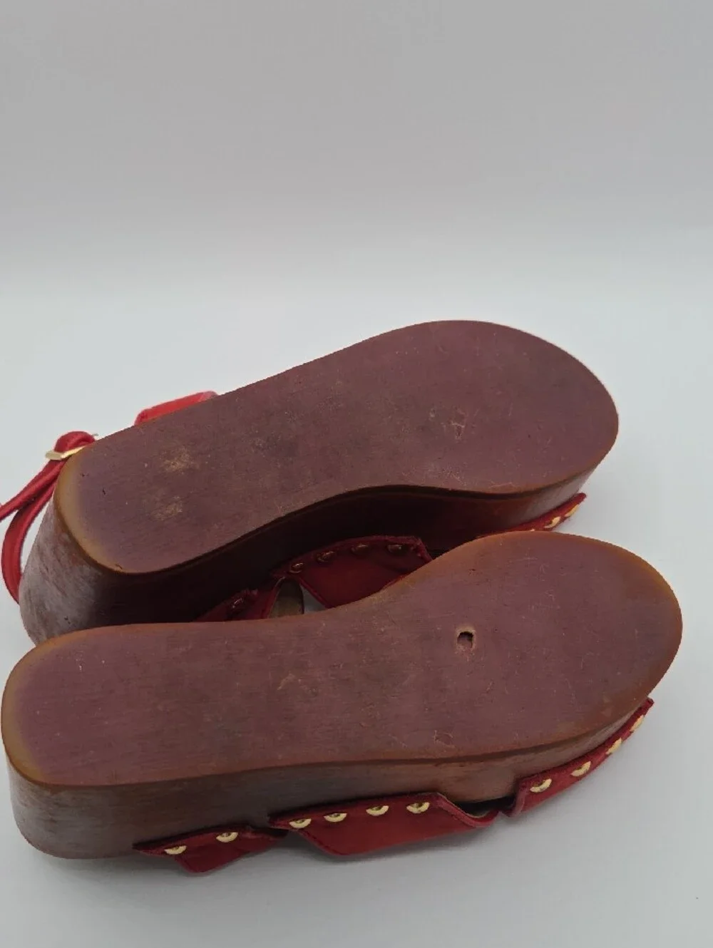 Sandro Red Suede Studded Wood Wedge Platform Sandals Euro 37 US 6.5-7